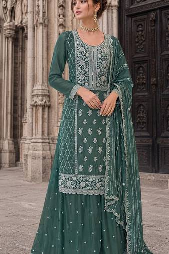 green embroidered silk blend salwar suit