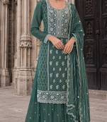 green embroidered silk blend salwar suit