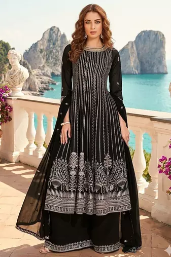 black embroidered georgette anarkali salwar suit - free size