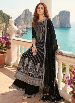 black embroidered georgette anarkali salwar suit - free size 2