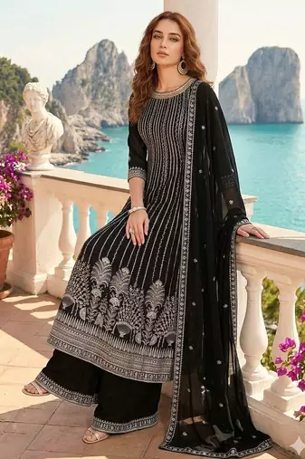 black embroidered georgette anarkali salwar suit - free size