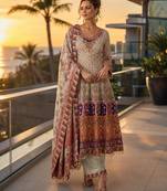 beige digital print crepe crepe salwar suit - free size