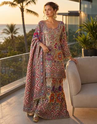 multicolor digital print crepe crepe salwar suit - free size 1