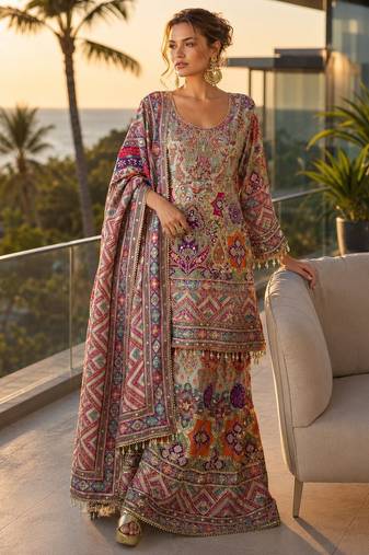multicolor digital print crepe crepe salwar suit - free size