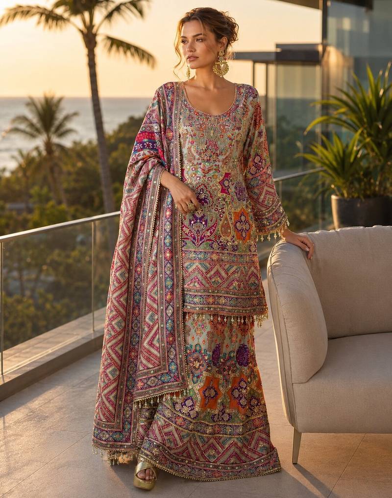 multicolor digital print crepe crepe salwar suit - free size