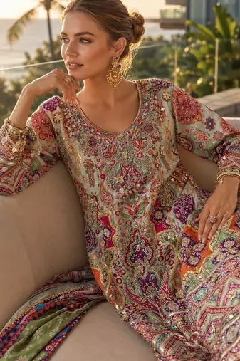 multicolor digital print crepe crepe salwar suit - free size