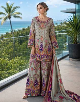 blue digital print crepe crepe salwar suit - free size 1