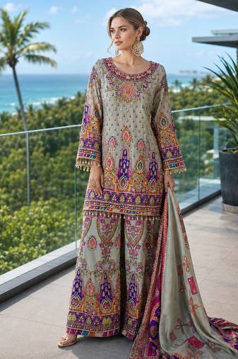 blue digital print crepe crepe salwar suit - free size