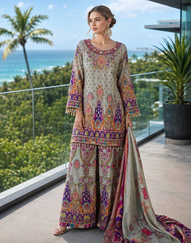 blue digital print crepe crepe salwar suit - free size