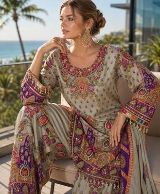 blue digital print crepe crepe salwar suit - free size 2