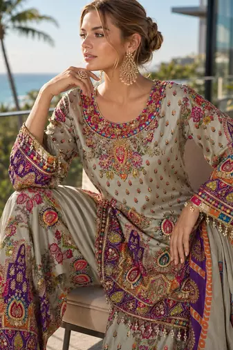 blue digital print crepe crepe salwar suit - free size