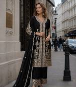 black embroidered silk blend salwar suit - free size