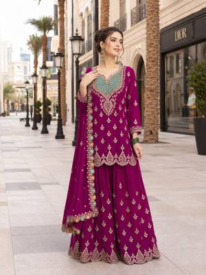 purple embroidered silk blend chiffon salwar suit 1