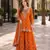 orange embroidered silk blend chiffon salwar suit