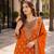 orange embroidered silk blend chiffon salwar suit