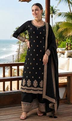 black embroidered georgette silk blend georgette salwar 1