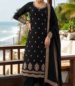 black embroidered georgette silk blend georgette salwar