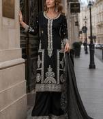 black embroidered silk blend salwar suit - free size