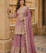 peach embroidered shimmer salwar suit