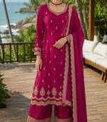 rani pink embroidered georgette silk blend georgette salwar