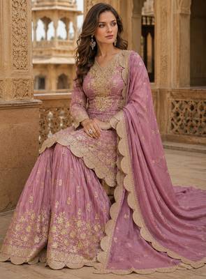peach embroidered shimmer salwar suit 2