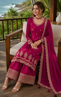 rani pink embroidered georgette silk blend georgette salwar 2