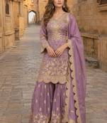 purple embroidered shimmer salwar suit