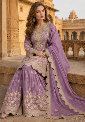 purple embroidered shimmer salwar suit 2