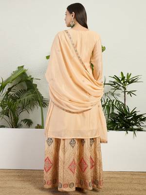 Saahmriga Cream Chinon Stitched Top With lehenga and Dupatta Full Sleeve Embroidered Lehenga Set 2