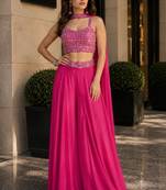 magenta sequins silk blend indo western - free size