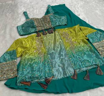 teal blue digital print silk blend indo western 2