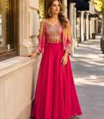magenta digital print silk blend indo western