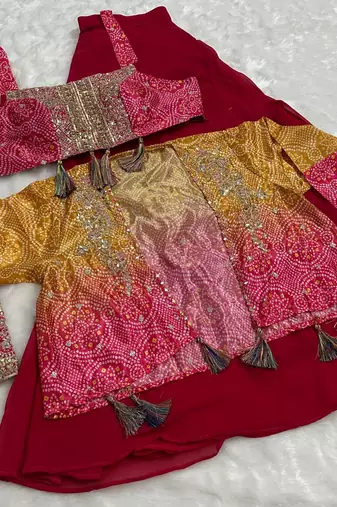 magenta digital print silk blend indo western