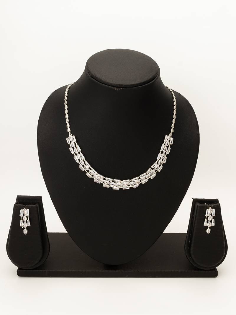 baguette crystal ad necklace set