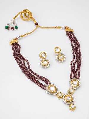 maroon beaded kundan necklace set 2