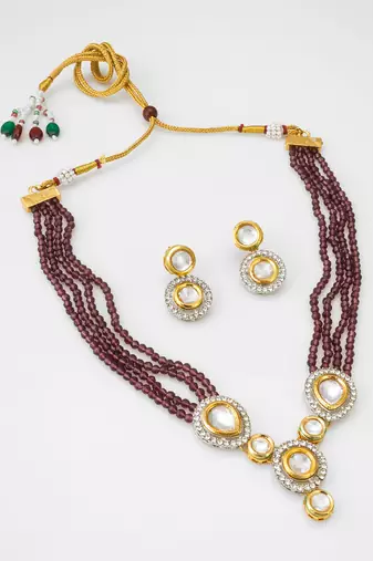 maroon beaded kundan necklace set