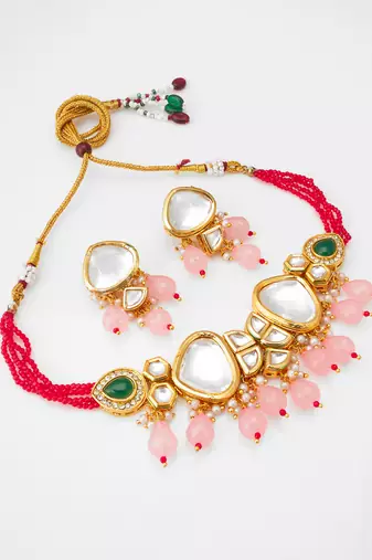 pink kundan necklace set