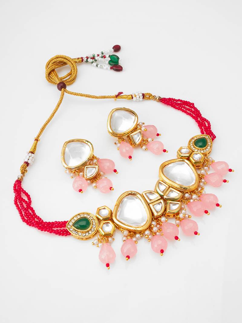 pink kundan necklace set