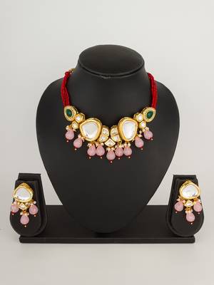 pink kundan necklace set 1