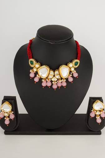 pink kundan necklace set