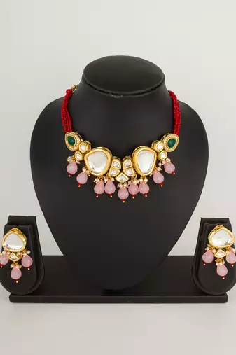 pink kundan necklace set