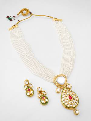 pearl kundan pendant necklace set 2