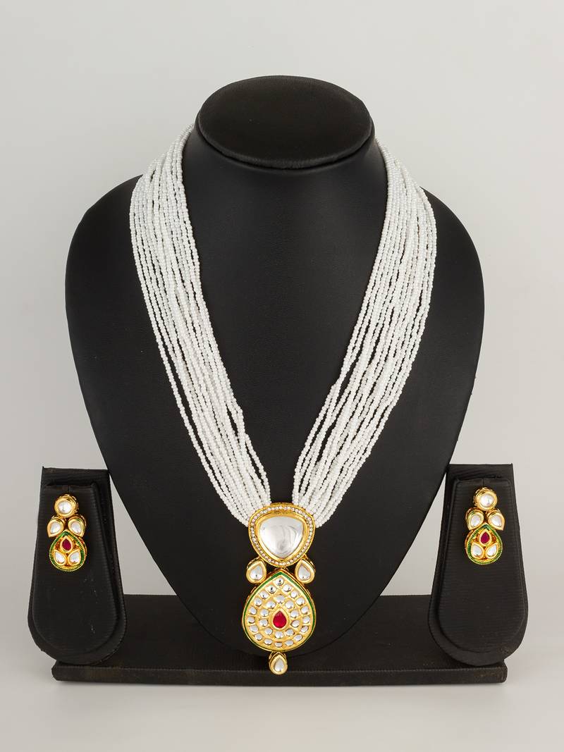 pearl kundan pendant necklace set