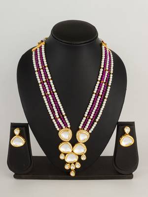 pink beaded kundan necklace set 1