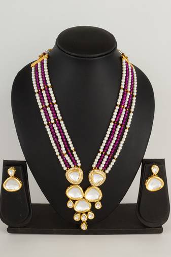 pink beaded kundan necklace set