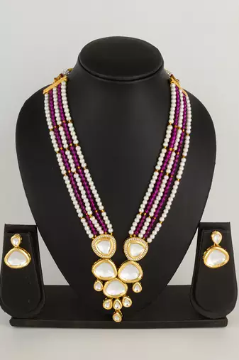 pink beaded kundan necklace set