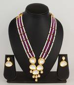 pink beaded kundan necklace set