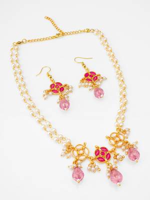 pink stone pearl necklace set 2