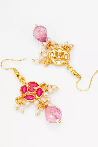 pink stone pearl necklace set