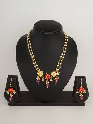 pink stone pearl necklace set 1
